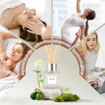 Reed Diffuser Set, 1.7 fl oz Scent Diffuser with Sticks, Freesia Scent for Bathroom Accessories Shelf Decor, Air Fresheners for Home, Home Fragrance Products, House Office Room Decor Aesthetic Gift