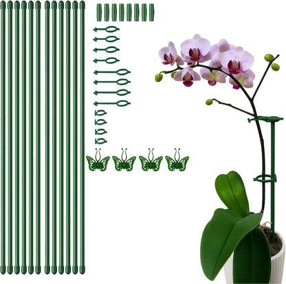 Extendable Plant Stakes 12 Inch, 12-Pack Heavy Duty Plant Support Poles with 12 Clips, Stackable Plant Holder Sticks for Orchid, Monstera, Amaryllis, Tomato, Indoor Outdoor Plants