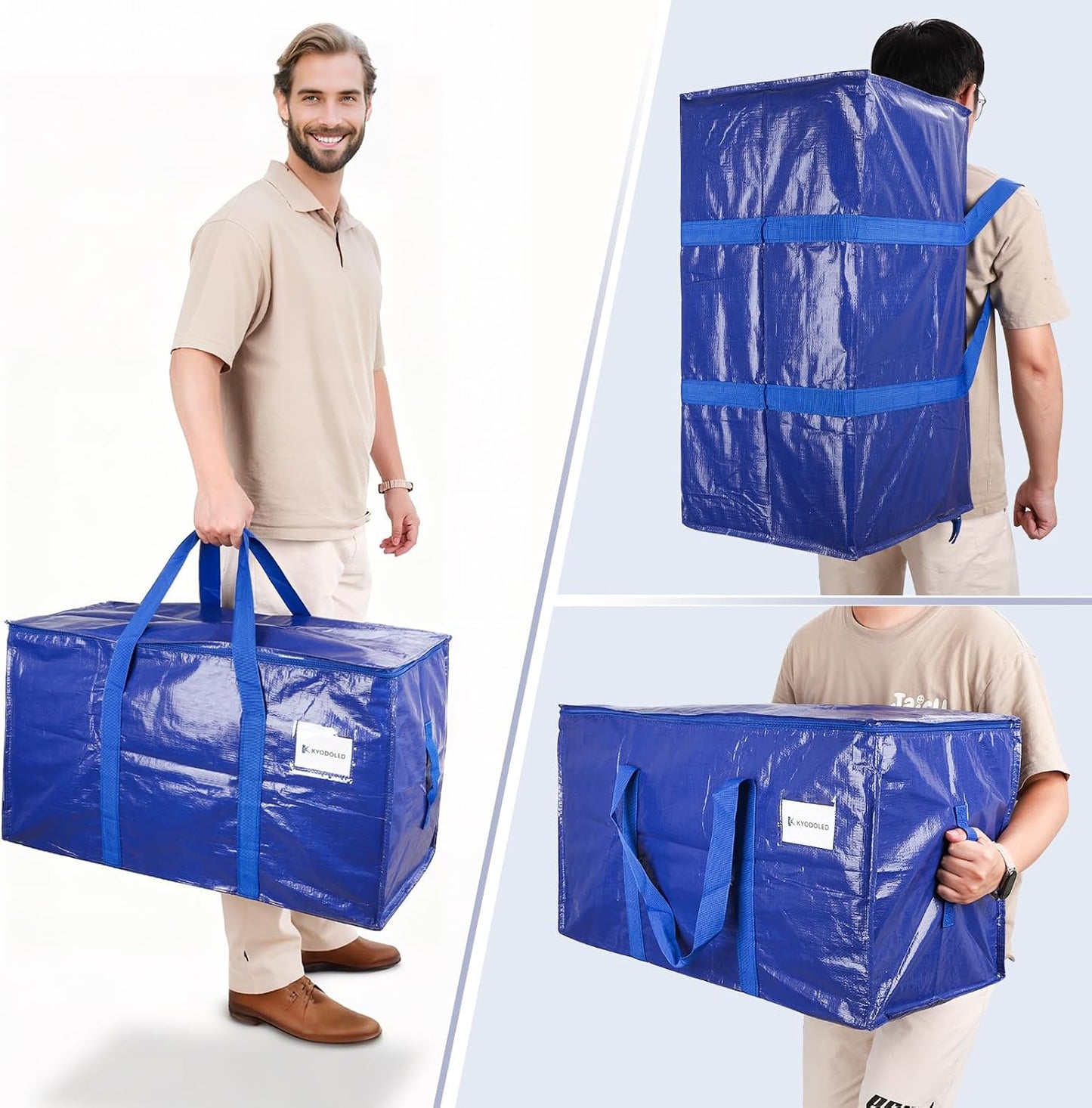 KYODOLED 10-Pack Clear Moving Bags Heavy Duty Extra Large, Storage Totes with Reinforced Handles, Zippers & Label Pocket, Transparent Packing Containers for College Dorm, Clothes, Bedding, Toys