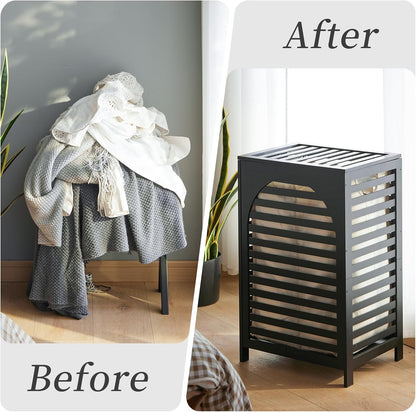 Laundry Hamper with Lid,Bamboo Large Waterproof Clothes Laundry Basket,Removable Washing Bags with Handles,clothes basket (Natural)
