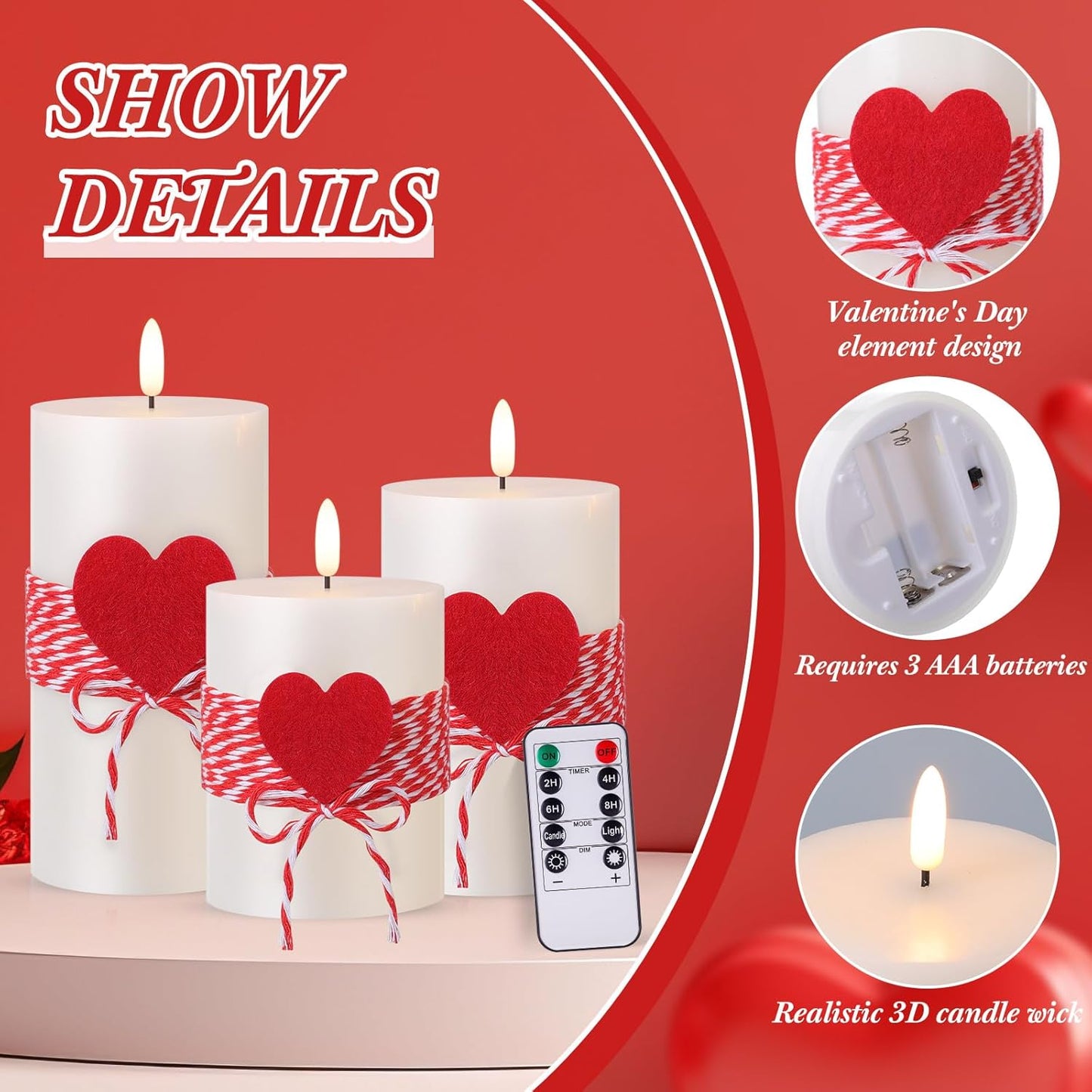 4th of July 4" 5" 6" Flameless Pillar Candles with Remote, Set of 3 Patriotic Red White Blue Battery Operated LED Candle with Star Felt, Independence Day Decorations for Home Party Table Fireplace