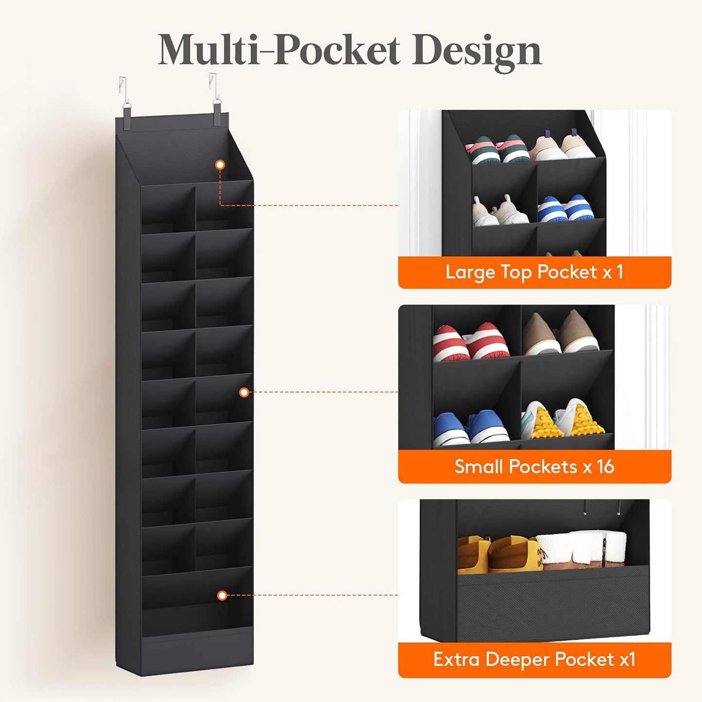 Lifewit 6 Tier Over the Door Shoe Organizer with 11 Large Deep Pockets, Fabric Hanging Shoes Shelf for Closet, Dorm Storage, Fit Up to 12 Pair Shoe Rack Holder for Sneakers, Boots, Gray