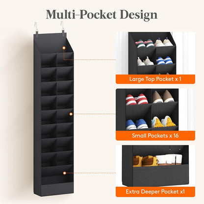 Lifewit 6 Tier Over the Door Shoe Organizer with 11 Large Deep Pockets, Fabric Hanging Shoes Shelf for Closet, Dorm Storage, Fit Up to 12 Pair Shoe Rack Holder for Sneakers, Boots, Gray