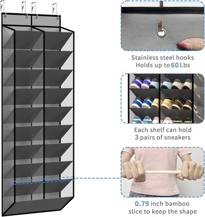KEEPJOY Over The Door Shoe Organizer,Hanging Shoe Organizer 12 Mesh Pockets Shoe Organizer for Closet,Works Well for Men and Woman Kids Shoes Storage, 57.5×12.6inch(Beige)