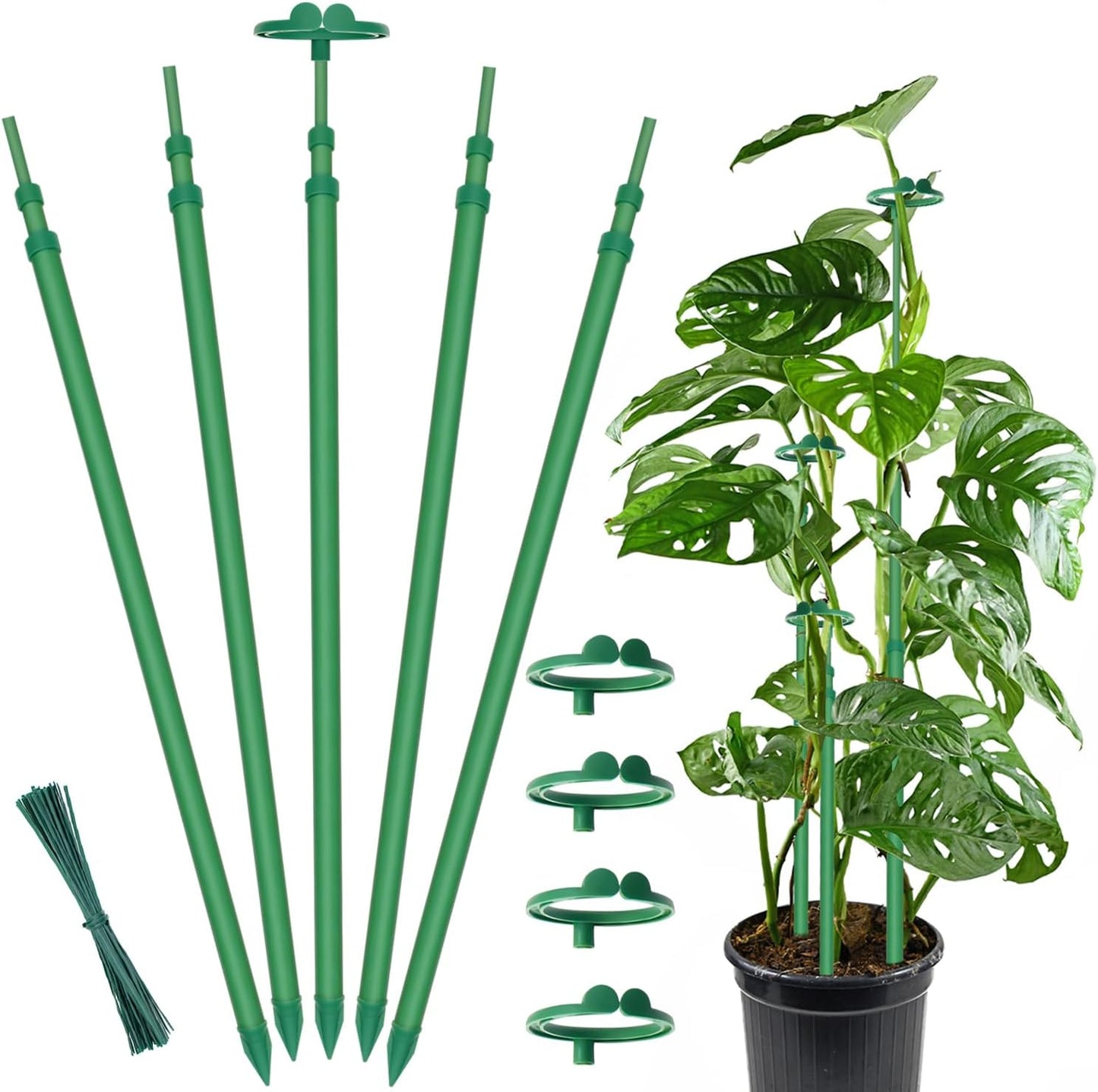 Extendable Plant Stakes,Adjustable Length from 17.9IN to 42.3IN Monstera Support Stakes with Clips,Sturdy Plant Stakes for Indoor Outdoor,Garden Sticks for Tomato,Orchid,Climbing Plants- 3Pack