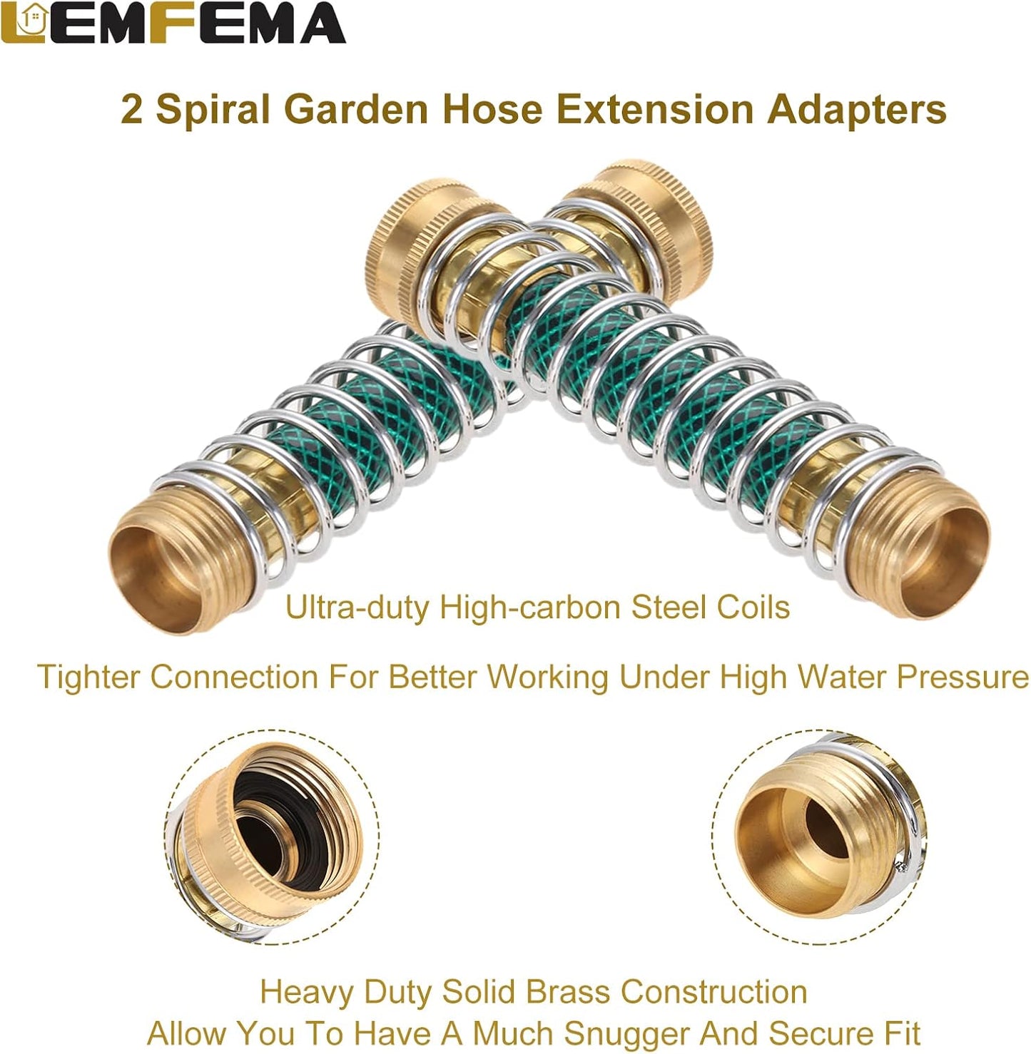 2 Way Garden Hose Splitter, 3/4" Y Garden Hose Connector with Comfortable Rubberized Grip , 2 Faucet Extension Hose spring Protectors and 4 Hose Rubber Washer