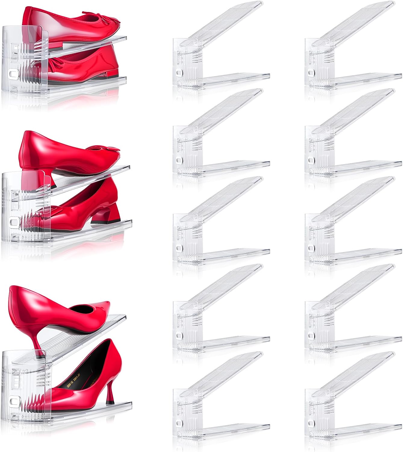 Adjustable Shoe Slots Organizer,12PACK Transparent Shoe Stackers Shoe Rack Holder Shoe Space Savers Double Layer Stack Shoe Racks for Closet Organization(Transparent)