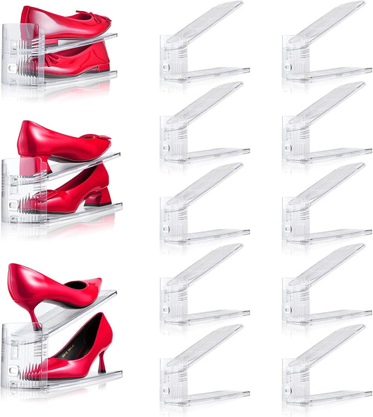 Adjustable Shoe Slots Organizer,12PACK Transparent Shoe Stackers Shoe Rack Holder Shoe Space Savers Double Layer Stack Shoe Racks for Closet Organization(Transparent)