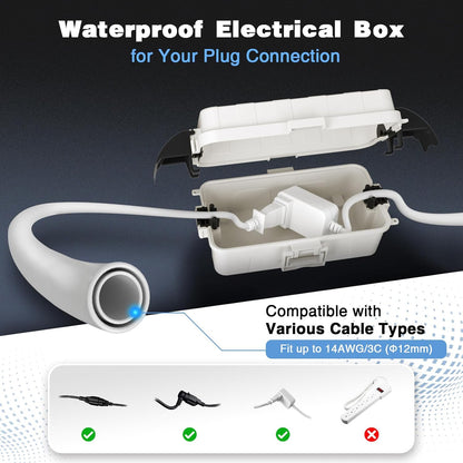 FLEMOON IP55 Outdoor Electrical Box Waterproof with Detachable Awning Covers, 7.1 * 3.9 * 2.4 inch Weatherproof Extension Cord Cover, Easy Installation for Outdoor Plug, Outlet, String Lights, Black