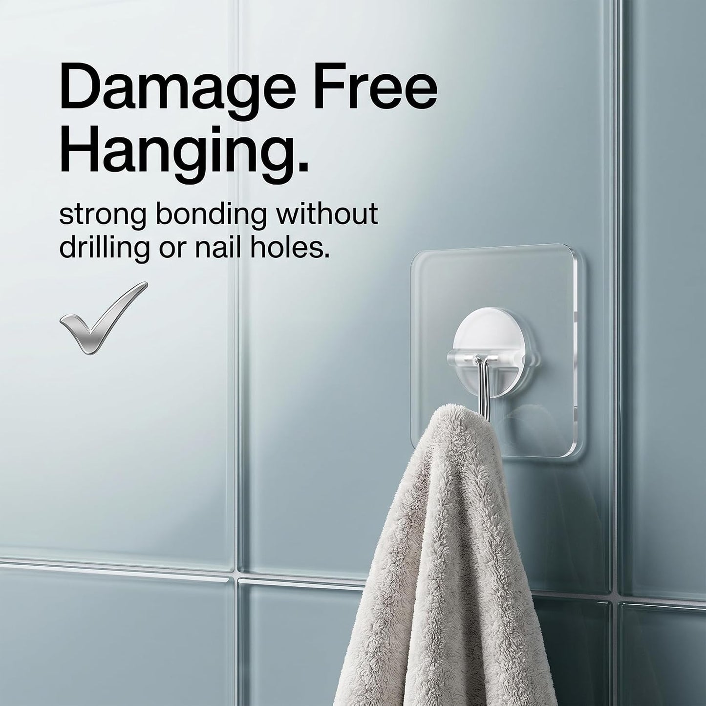 Adhesive Wall Hooks 12 Pack Heavy Duty Transparent Waterproof Hooks for Hanging Towels Coats Keys and Decor for Bathroom Kitchen Door Outdoor Use