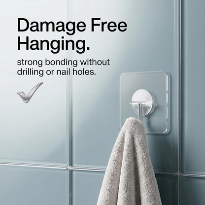 Adhesive Wall Hooks 12 Pack Heavy Duty Transparent Waterproof Hooks for Hanging Towels Coats Keys and Decor for Bathroom Kitchen Door Outdoor Use