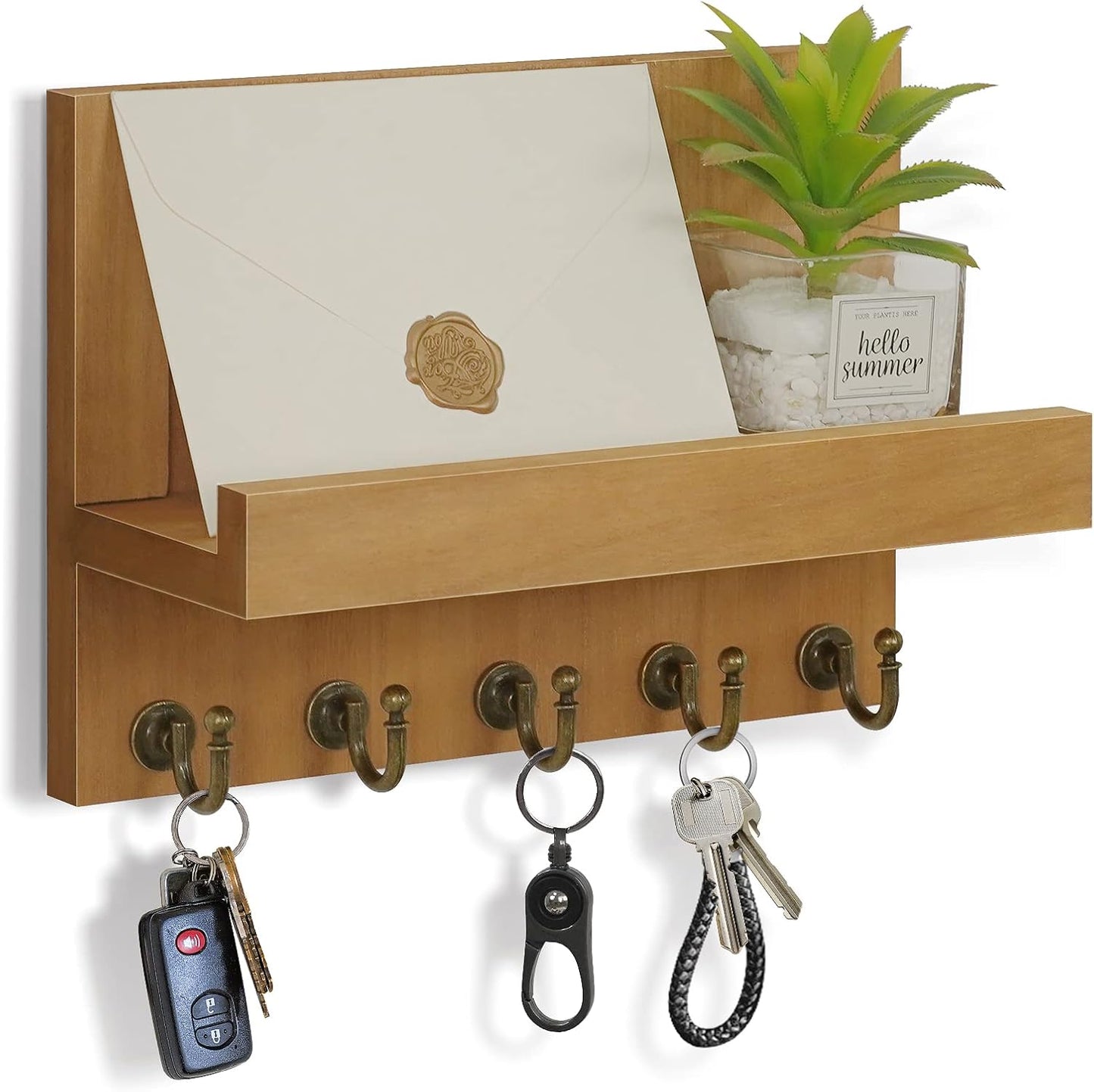 HONJIN Key Holder for Wall: Easy Installation Mail Organizer Wall Mount Hanging Key Rack for Kitchen and Entryway Decor with 5 Sturdy Key Hooks (White)