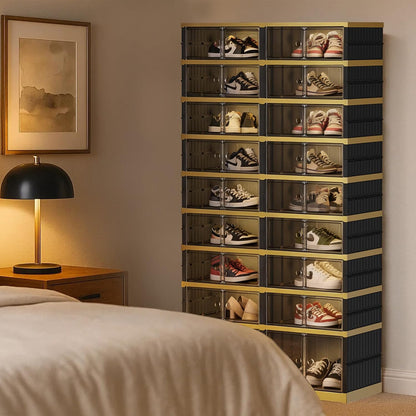 SYNCVIBE Shoe Rack Organizer for Closet Entryway Foldable Sneaker Storage Shoe, Collapsible Shoe Cabinet, Stackable Shoe Storage Cabinet with Lids for Living Room (6 Tiers 24 Pairs)