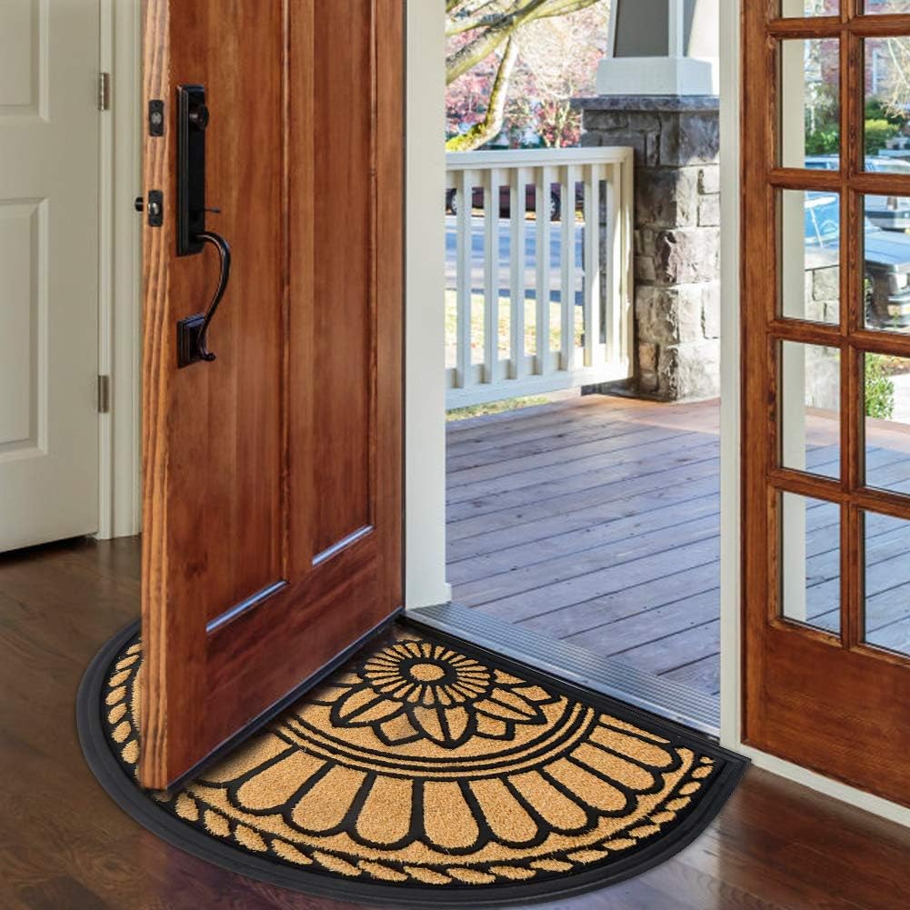 Mibao Front Door Mat Indoor Outdoor Entrance, Semicircular Entrance Mat, Half Round Waterproo Non-Slip Durable Rubber Door Mats, Low Profile Heavy Duty Doormat for Garage, Patio, 30" x 18", Yellow