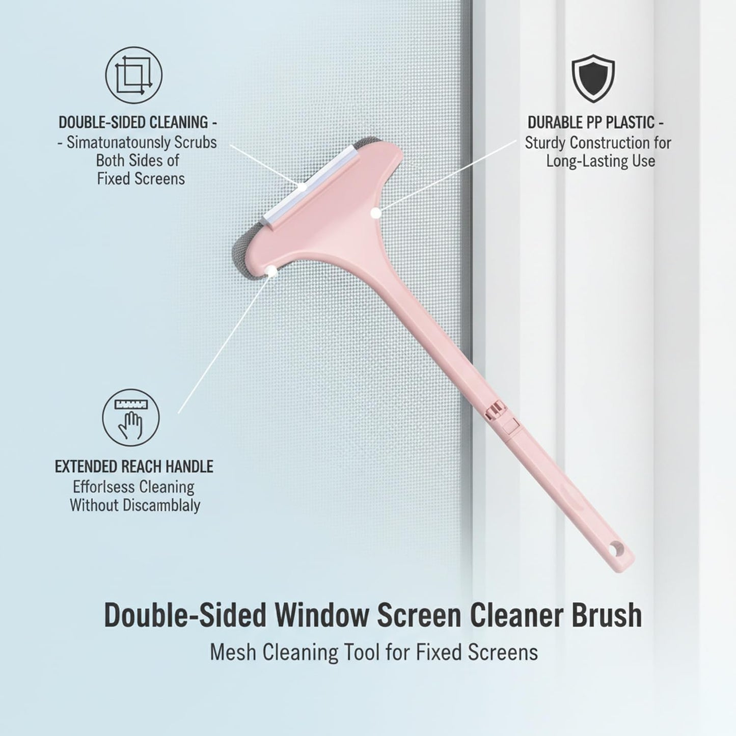 Versatile Double-Sided Screen & Glass Cleaning Brush, Multipurpose Mesh Tool for Fixed Windows, Durable PP Plastic