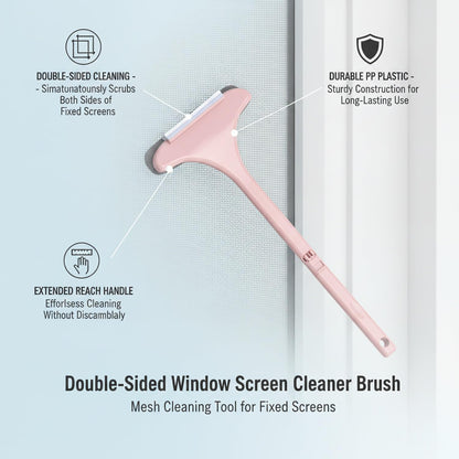 Versatile Double-Sided Screen & Glass Cleaning Brush, Multipurpose Mesh Tool for Fixed Windows, Durable PP Plastic