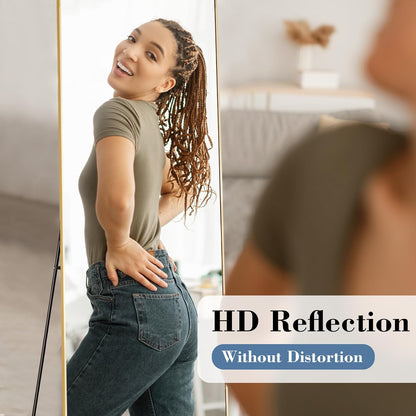 DUMOS 64"x21" Arched Full Length Floor Mirror, Full Body Mirror with Stand, Shatterproof Tempered Glass, Modern Aluminum Alloy Frame, Free Standing or Leaning for Home Decor, Gold