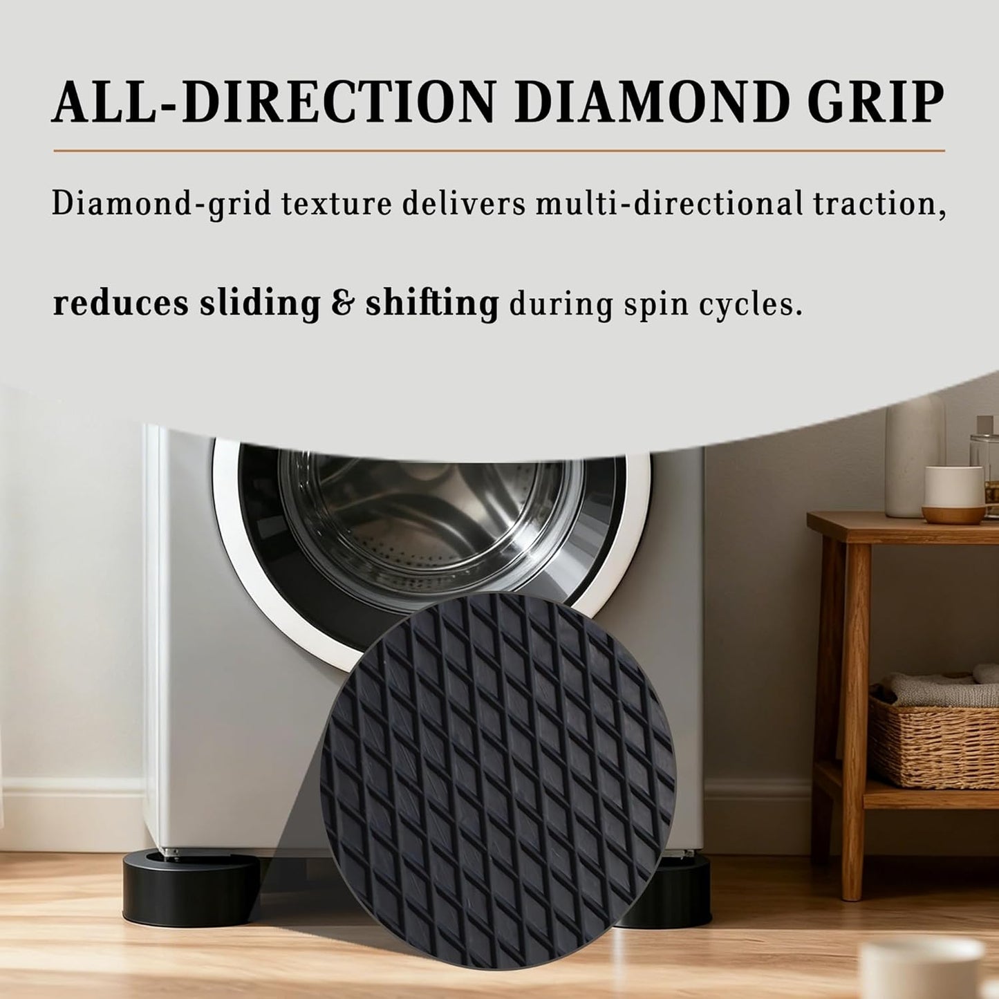 Anti-Vibration Washing Machine Pads,4 Pack High Density Rubber Washer Dryer Stabilizer Pads, Reduce Noise Dampen Vibration,Non Slip Shock Absorbing Mats Prevent Sliding for Washers & Dryers
