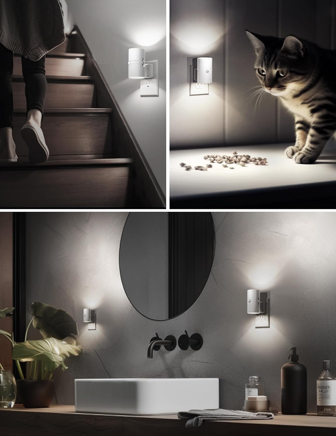 L LOHAS LED Motion Sensor Night Light, Dimmable Night Lights Plug into Wall, Plug in Nightlight, Motion Sensor Light Indoor for Bathroom Hallway Bedroom Stairs Kids Elderly [3000K,2 Pack]