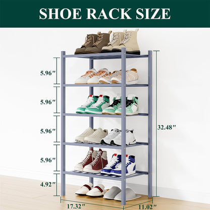 Smiry Bamboo Shoe Rack, 3 Tier Free Standing Wooden Shoe Organizer, Stackable Wood Shoe Storage Shelf for Closet, Entryway, 12 Vertical Slats, 2+1 Stack Standard Legs, 26.8"x11"x19.5", Natural