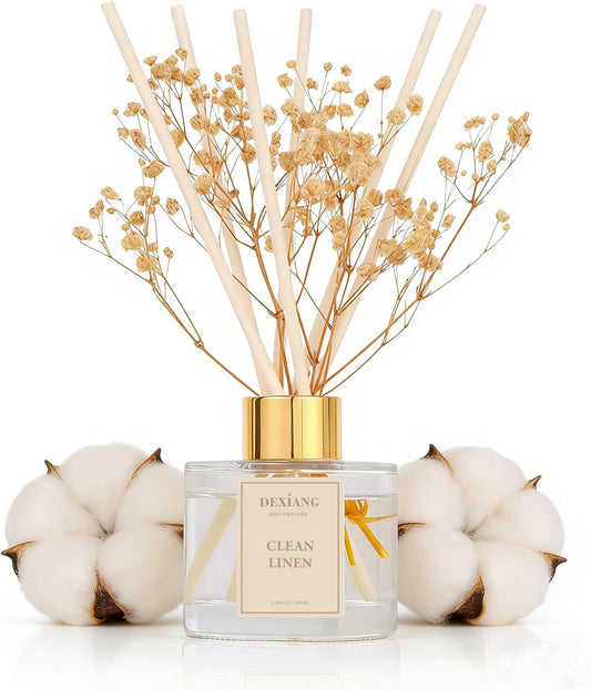 Reed Diffuser Set - 3.38 fl oz Lemon Verbena Premium Scented Oil with Preserved Baby's Breath & Cotton 6 Sticks | Long-Lasting Aromatherapy for Home, Bedroom, Bathroom, Office Home Decor
