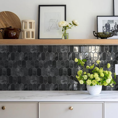 Vamos Tile Upgraded Thicker Design Peel and Stick Backsplash Tile, 10-Sheet Pure White with Gray Grout Long Hexagon Self Adhesive Wall Tiles Stick On Backsplash for Kitchen Bathroom RV Fireplace