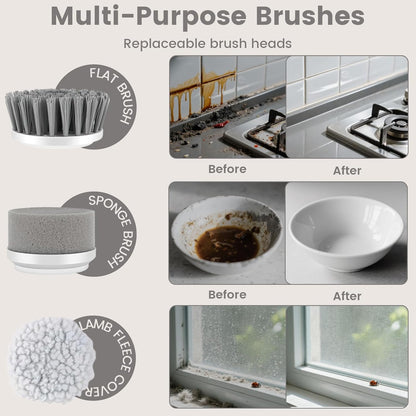 Electric Spin Scrubber, Cordless Bathroom Cleaning Brush IPX6 Waterproof with 6 Replaceable Heads, Power Scrubber for Bathtub, Tiles, Car Wash, Kitchen & Multi-Surface Home Cleaning