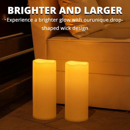 NURADA Large Waterproof Flameless Candles 6" 8" 10" x 4" - Outdoor Indoor LED Pillar Flickering Candle Battery Operated with Timer Remote for Patio Porch Lanterns - Ivory White Set of 3
