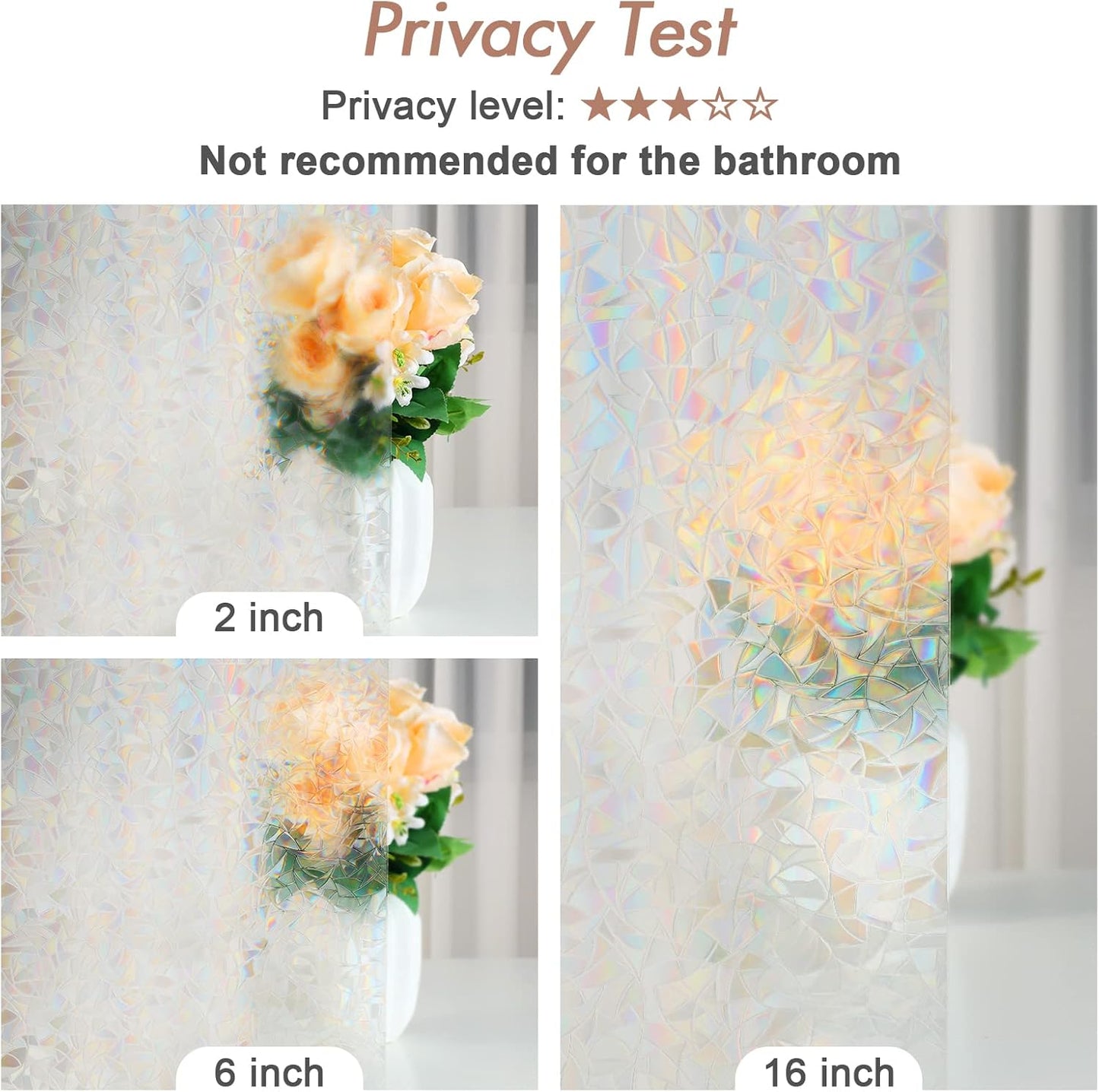 Haton Window Privacy Film, Stained Glass Rainbow Film Decorative Window Clings, Static Cling Sun Blocking Stickers Decals Coverings Tint for Home Heat Control, Non-Adhesive 17.5" x 78.7"
