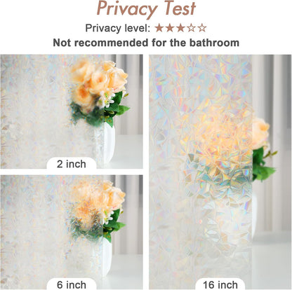 Haton Window Privacy Film, Stained Glass Rainbow Film Decorative Window Clings, Static Cling Sun Blocking Stickers Decals Coverings Tint for Home Heat Control, Non-Adhesive 17.5" x 78.7"
