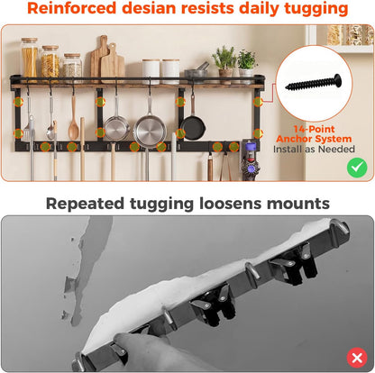 Broom Holder Wall Mount with Shelf,Broom Hanger,3 in 1 Broom and Mop Organizer Wall Hanging for Laundry,Garage,Utility,Broom Rack,Vacuum Stand Alternative,Cleaning Supplies Organizer Storage,White,L