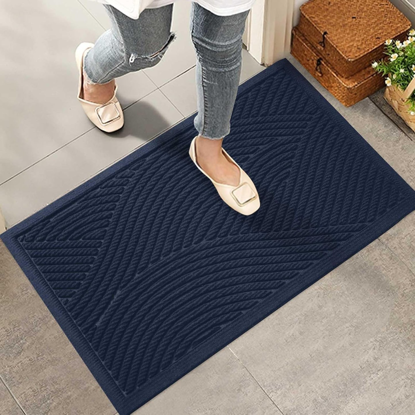 HIYARD Sturdy Front Door Mat, Absorbent Muddy Dirt Resist Welcome Door Mats Outdoor Indoor, Stain and Fade Resistant, Non-Slip Backing Entry Mat Low Profile Doormat for Entryway, 29×17, Beige
