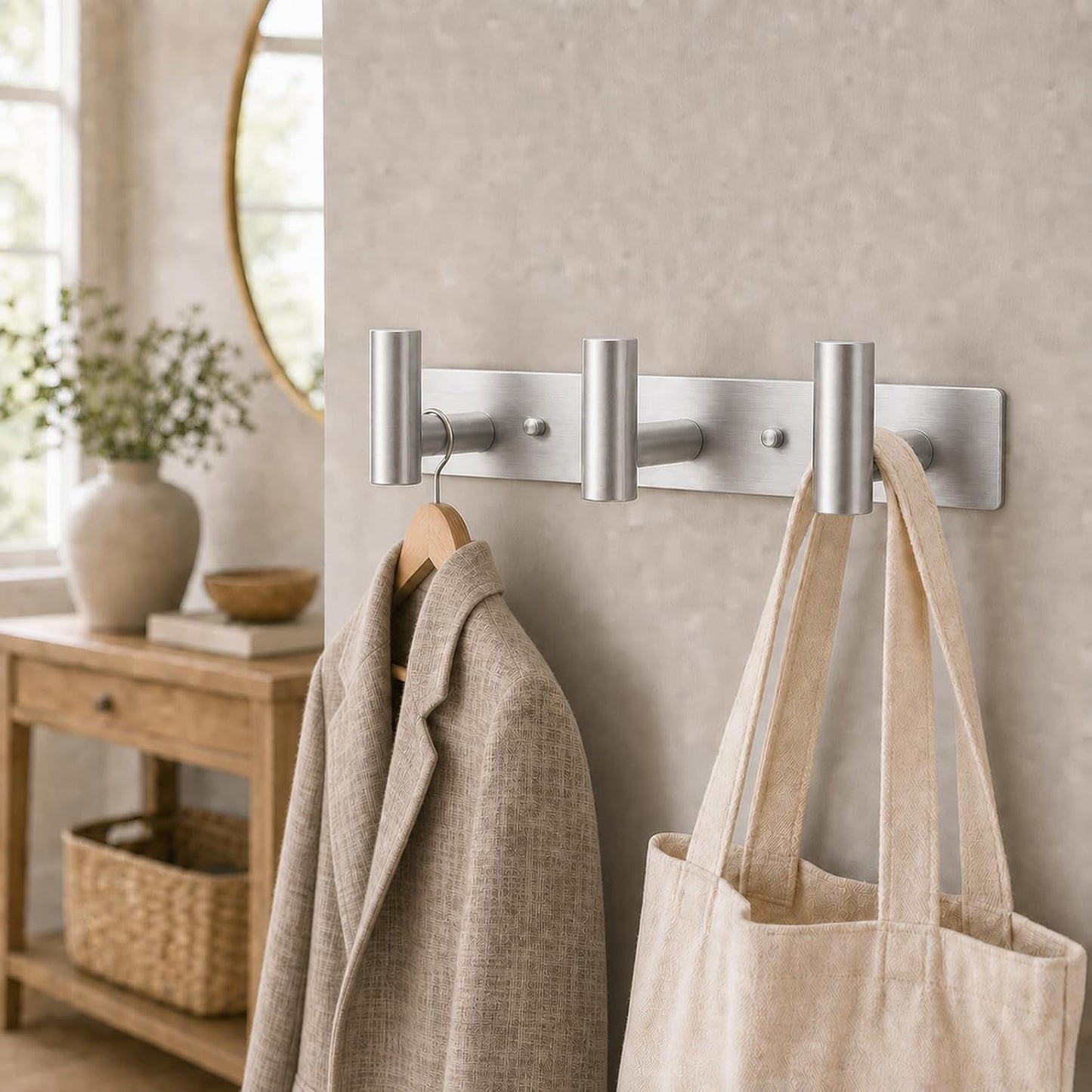 Wall Mounted Coat Rack-3 Hooks, Heavy Duty Stainless Steel Wall Hooks for Towel Coat Bag, Hat Rack Coat Hanger Coat Hooks Towel Racks for Bathroom Entryway Kitchen Office (Silver, 1 Pack)