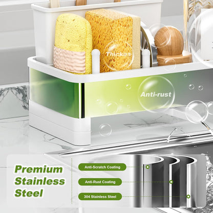 Ewaiira Stainless Steel Sink Caddy, Sponge Holder for Kitchen Sink with Brush Holder and Towel Rack, Sink Organizer for Countertop, Soap Dispenser Kitchen Organizers Storage Essentials (A-Black)