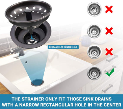 KONE 2PCS Kitchen Sink Basket Strainer Replacement for 3-1/2 Inch Standard Drains Brushed Stainless Steel Body Metal Center Knob with Rubber Stopper