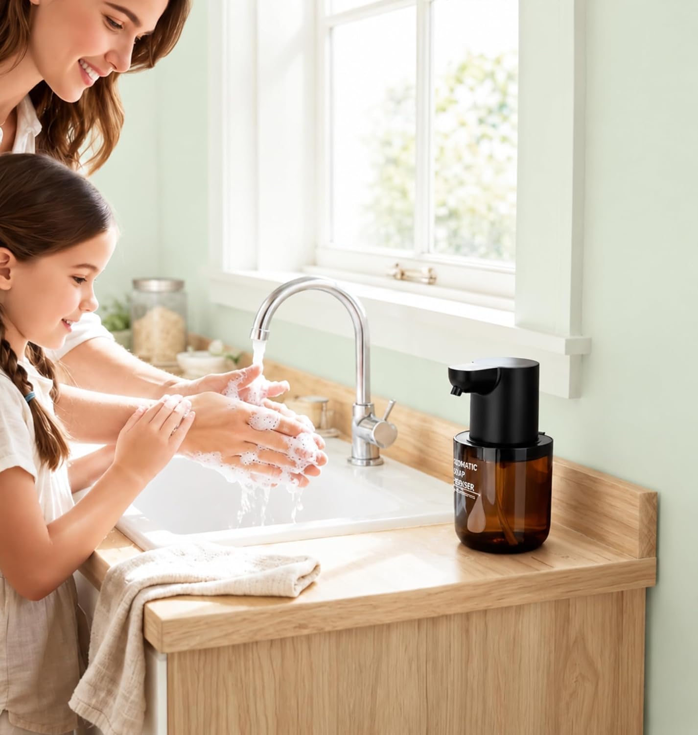 Automatic Foaming Soap Dispenser, 4-Level Touchless Hand Soap Dispenser, USB-C Rechargeable, Wall Mount or Countertop, 13.5oz/400ml, for Bathroom, Kitchen, Office, Hotel, Black