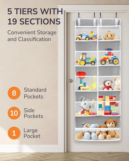 ULG Over the Door Organizer, 5-Tier Extra Large Hanging Storage with 10 Mesh Pockets, 100 lbs Capacity, Heavy Duty Door Organizer for Closet, Bedroom, Nursery Storage, Beige