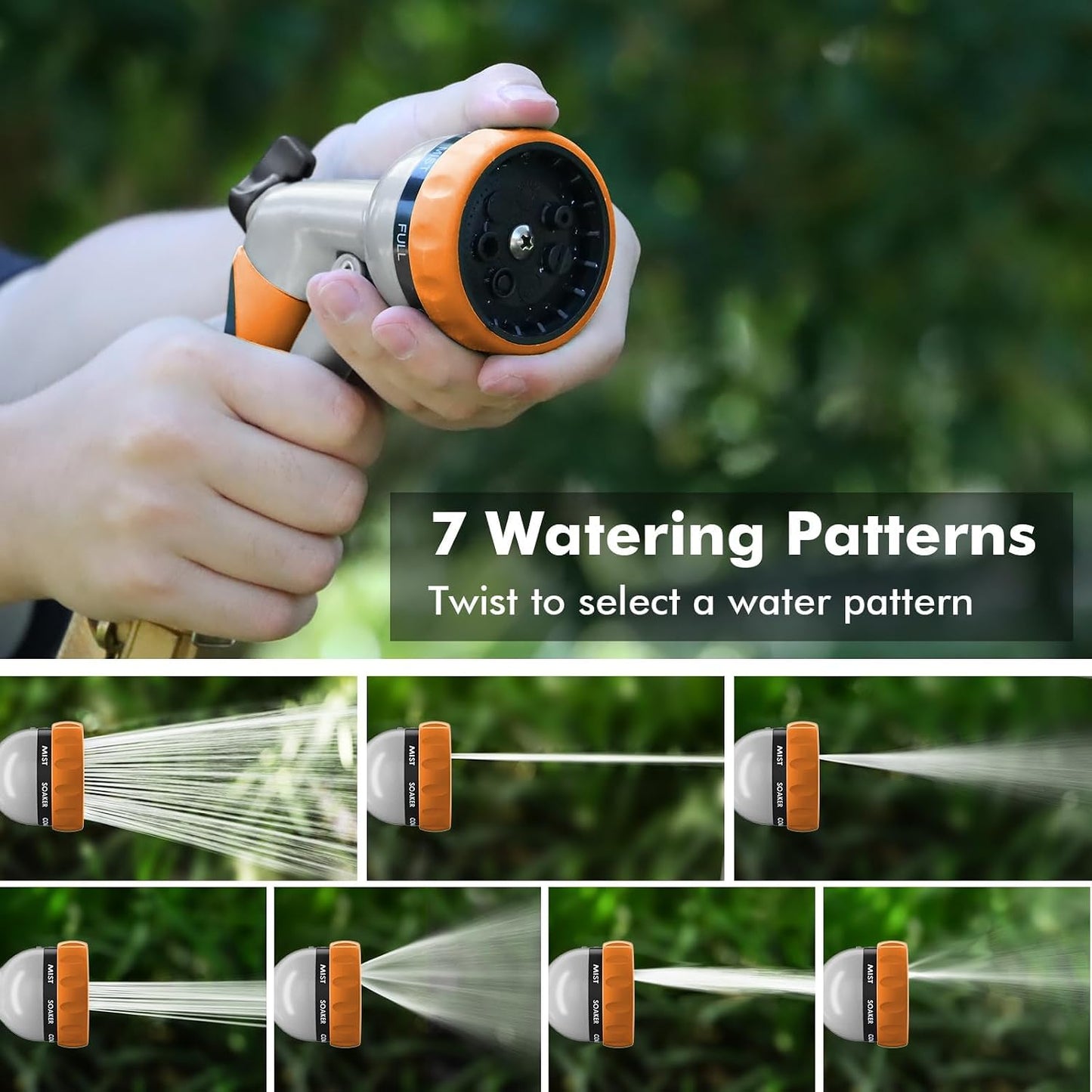 RESTMO Garden Hose Nozzle, Heavy Duty Metal Water Hose Nozzle with 7 Adjustable Spray Patterns, High Pressure Hand Sprayer with Flow Control for Watering Plants & Lawns, Washing Cars & Pets