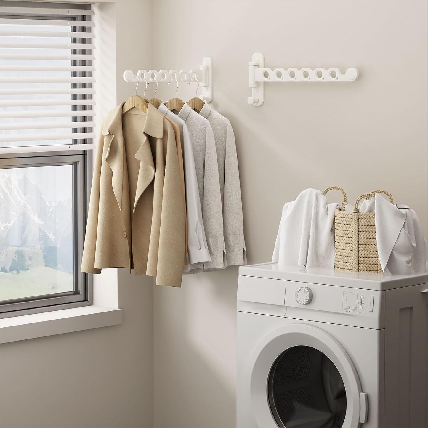 Wall Mounted Clothes Hanger Rack Foldable Drying Rack Hook Folding Indoor for Laundry Room Organization Bedroom Collapsible Racks Perfect for Small Spaces, 6 Hole Black 1 Packs