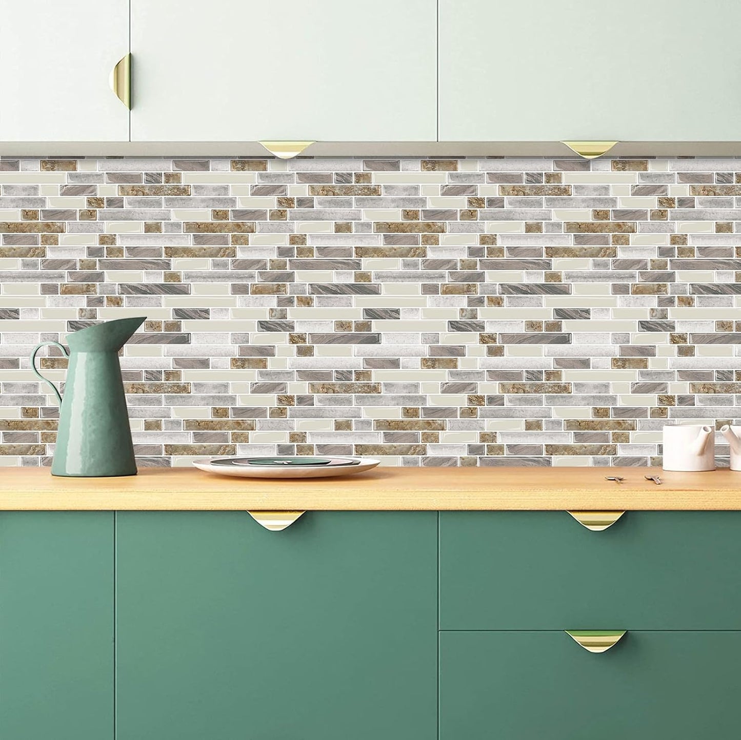 STICKGOO Thicker Design Peel and Stick, Self Adhesive Stick On Tile Backsplash for Kitchen and Bathroom, Beige & White, 12”×12”, 10 Sheets