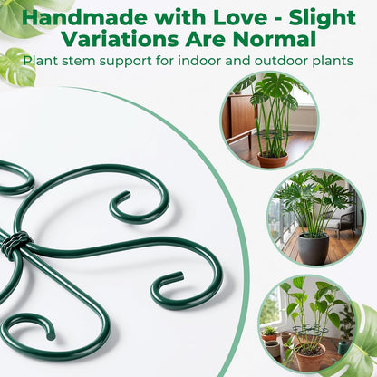 4PCS Monstera Plant Support, 4.1IN Green Metal Plant Stem Support Stakes, Adjustable Indoor Outdoor Potted Climbing Plant Stakes, Monstera Stabilizer Supports