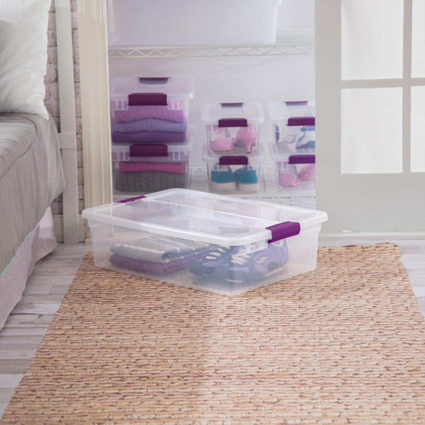 Sterilite 8-Pack 60 Quart ClearView Latch Box, Wheeled Underbed Organizer Bins with Latching Lids - Clear Plastic Organization Containers for Closet, Bedroom, Shelving Units and Everyday Home Storage