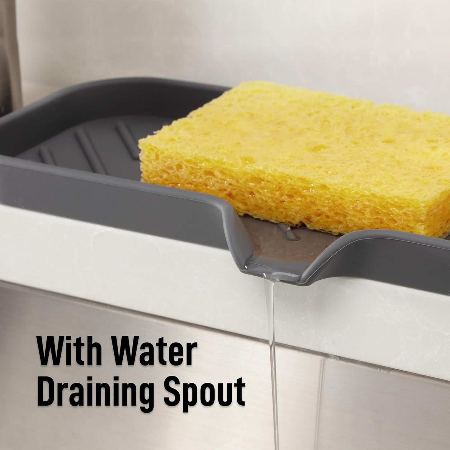 Zulay Kitchen (9x3.5in) Sponge Holder for Kitchen Sink - Flexible Heavy-Duty Multipurpose Sink Caddy - Counter Organizer for Kitchen, Bathroom, Makeup, Trinkets & More! (Grey)