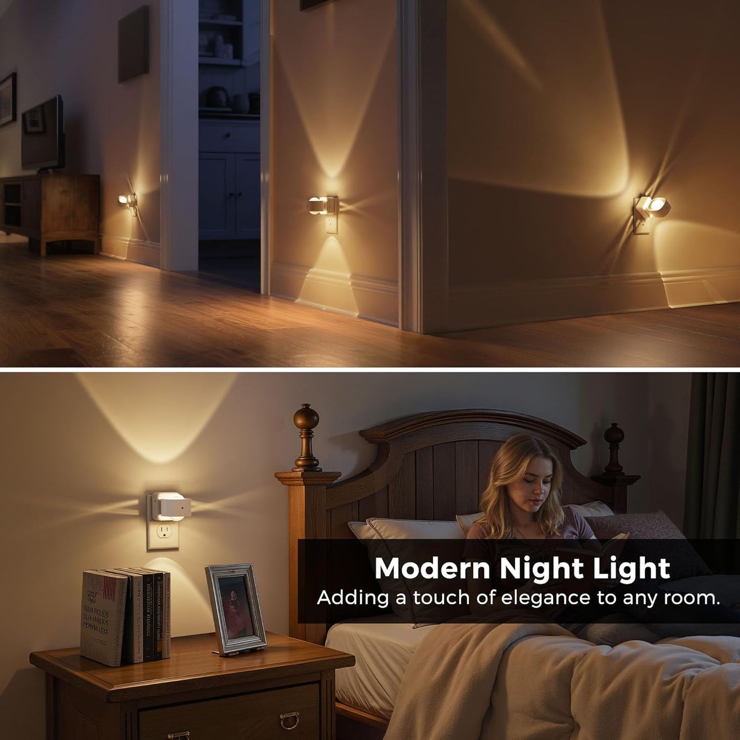 L LOHAS LED Night Light Projector, Night Lights Plug into Wall, Dusk to Dawn Sensor, 180°Rotating Nightlight for Kids, 0-150LM Dimmable Soft White Ambient Lighting for Bathroom, Decor, Gifts, 2 Pack