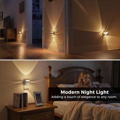L LOHAS LED Night Light Projector, Night Lights Plug into Wall, Dusk to Dawn Sensor, 180°Rotating Nightlight for Kids, 0-150LM Dimmable Soft White Ambient Lighting for Bathroom, Decor, Gifts, 2 Pack