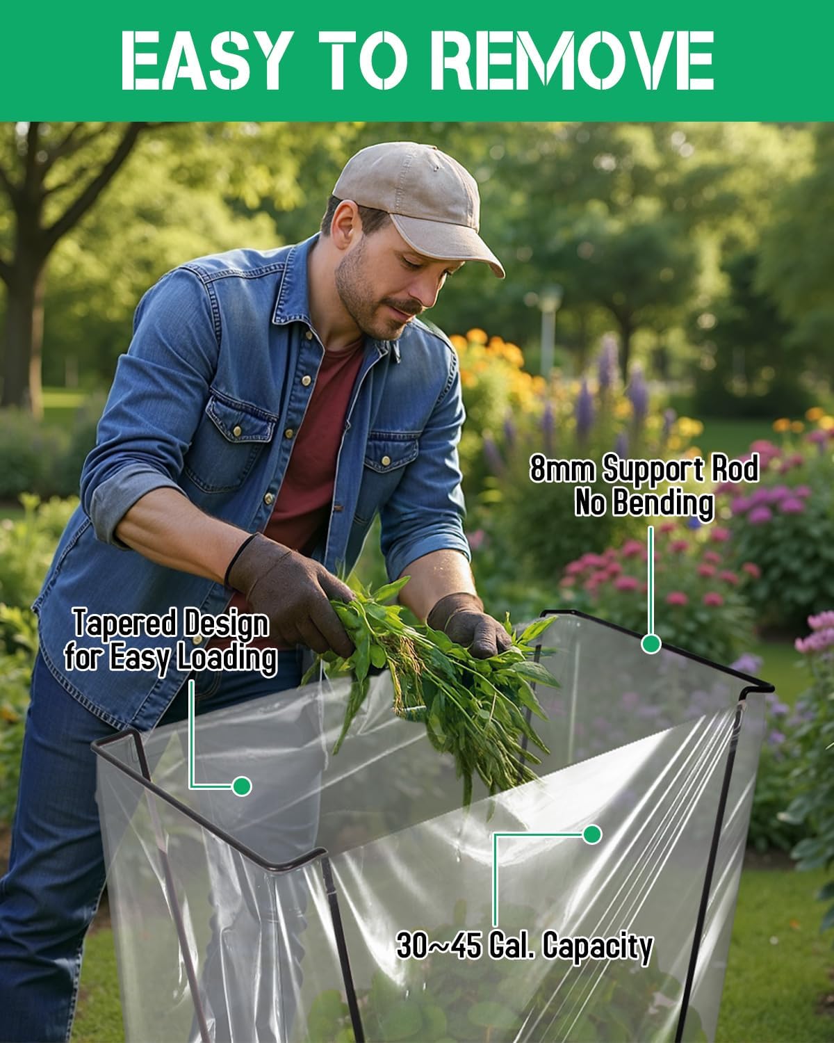 Outdoor Metal Leaf Bag Holder Stand, Fits 30-45 Gal Garbage Bags, Portable | Yard waste bag holder, Garden trash bag frame, Freestanding leaf bag stand, Camping garbage can, Disposable bag holder