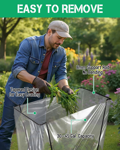 Outdoor Metal Leaf Bag Holder Stand, Fits 30-45 Gal Garbage Bags, Portable | Yard waste bag holder, Garden trash bag frame, Freestanding leaf bag stand, Camping garbage can, Disposable bag holder