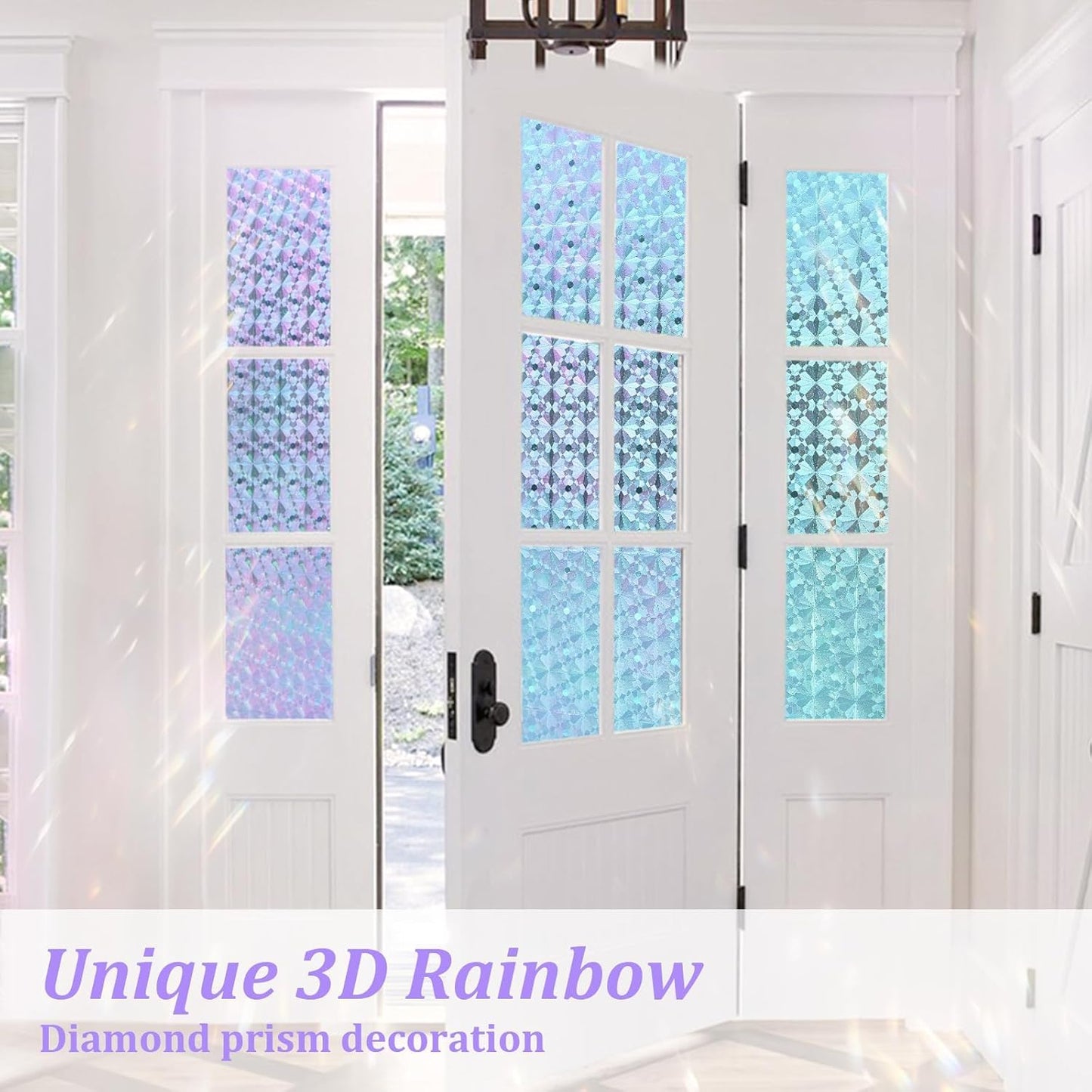 Windimiley 3D Diamond Frosted Window Privacy Film, Static Cling No-Glue Removable Vinyl, UV Blocking Heat Control for Bathroom Bedroom Door, 17.5 x 78.7 inch