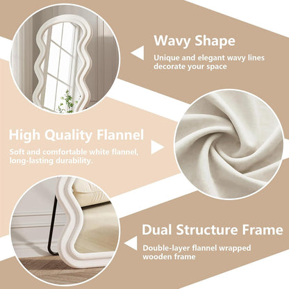 71"x32" Flannel Full Length Mirror, Arched Mirrors Full Length with Stand, Flannel Floor Mirror for Bedroom and Living Room, Full Body Mirror Hanging or Leaning, White