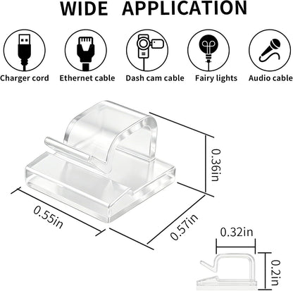 10 Pack Adhesive Cable Clips for Cord Management, Small Wire Holders for Desk Wall Car, Strong Sticky Cable Organizer for Phone Charger, USB, TV, Ethernet & More (10, Clear)